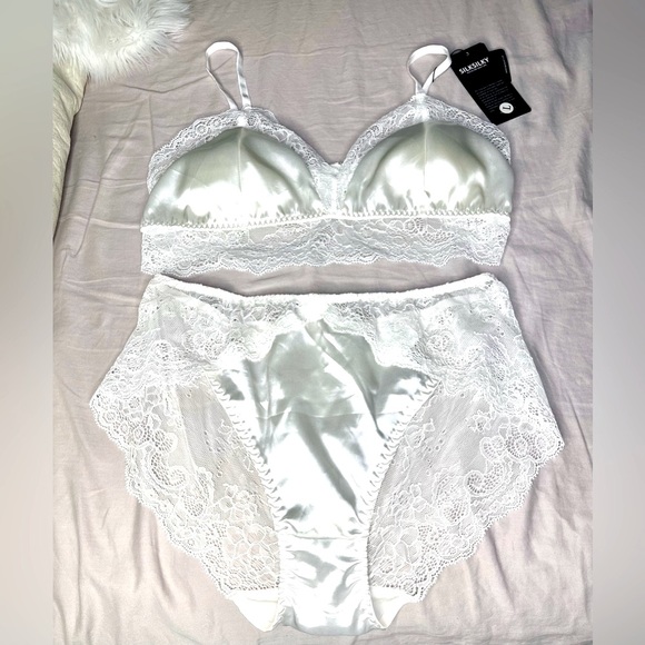 NWT Silksilky 100% Pure Silk -Silk Blend Solid Color Bra & Panty Set Color white - Picture 12 of 13